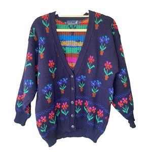 Vintage Tulchan Cardigan Womens Medium Pure Wool Floral Cottagecore Twee Sweater